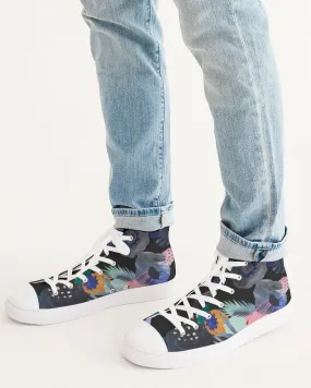 Acrylic Flower On Black Men's Hightop Canvas Shoe