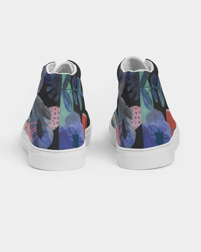 Acrylic Flower On Black Men's Hightop Canvas Shoe