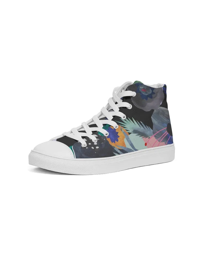 Acrylic Flower On Black Men's Hightop Canvas Shoe