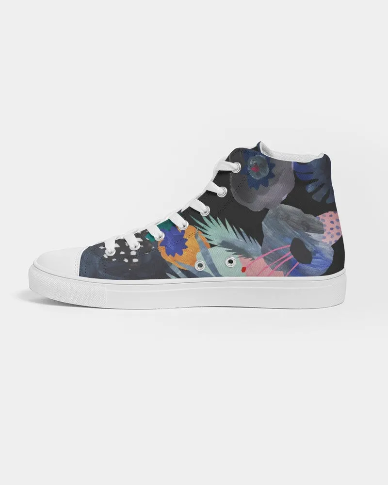 Acrylic Flower On Black Men's Hightop Canvas Shoe