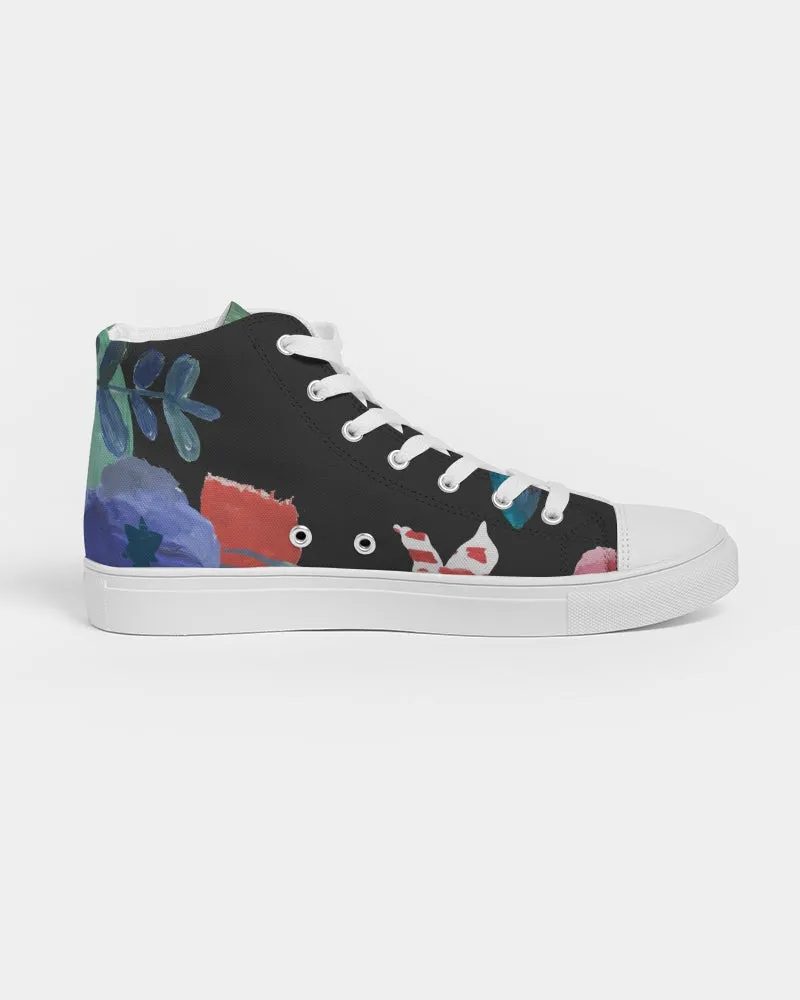 Acrylic Flower On Black Men's Hightop Canvas Shoe
