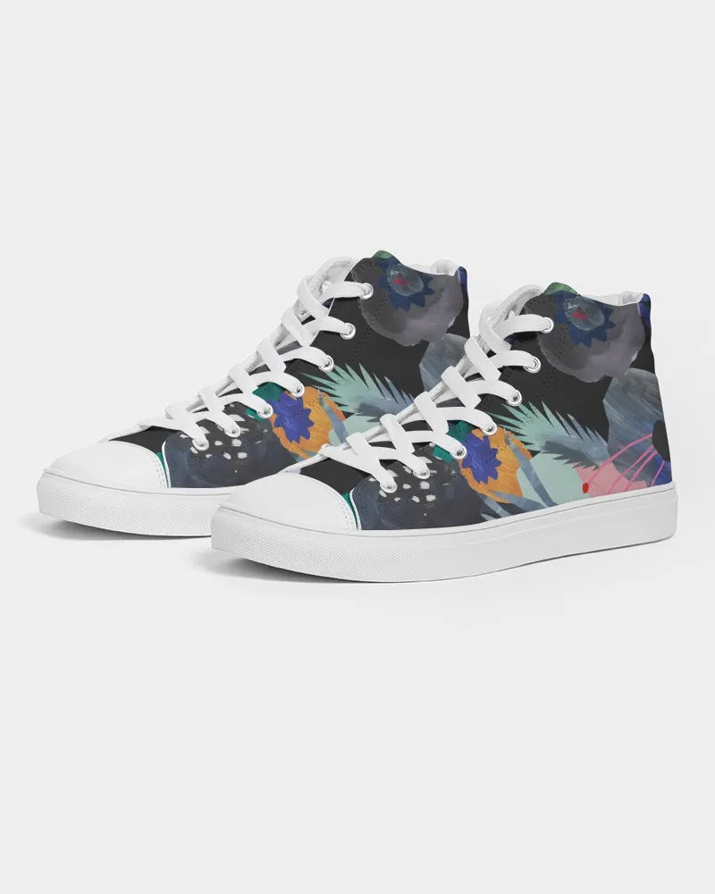 Acrylic Flower On Black Men's Hightop Canvas Shoe