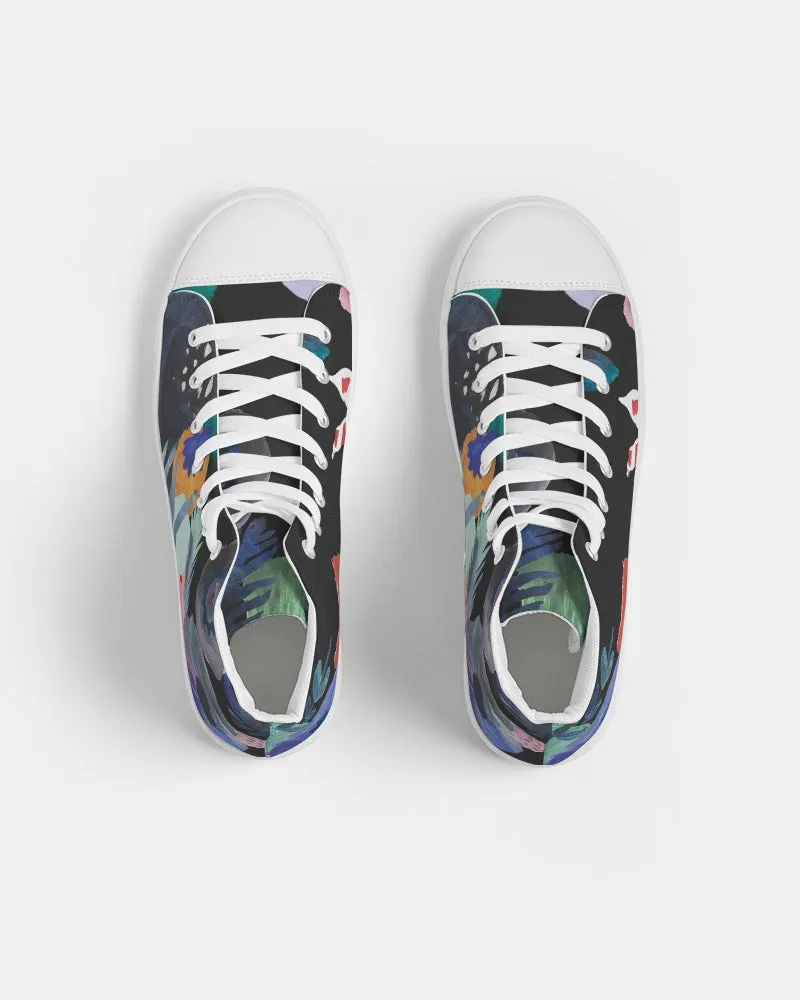 Acrylic Flower On Black Men's Hightop Canvas Shoe