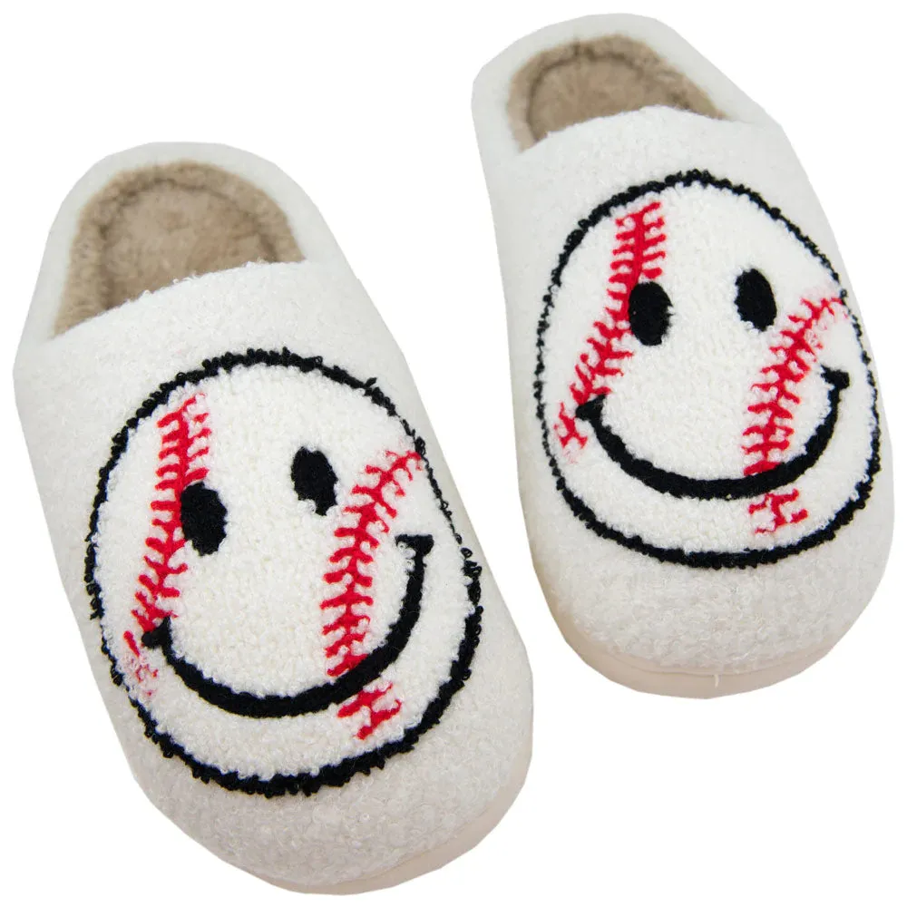 BASEBALL HAPPY FACE SLIPPERS - WHITE