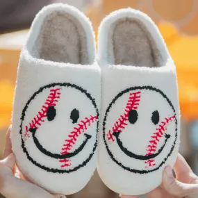 BASEBALL HAPPY FACE SLIPPERS - WHITE
