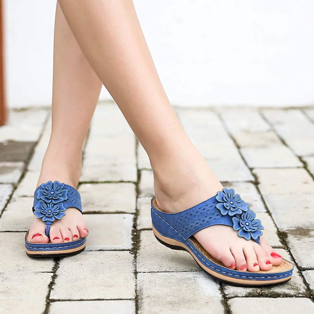 Chicvane Flowers Decorate Slip-On Flip Flops Sandals