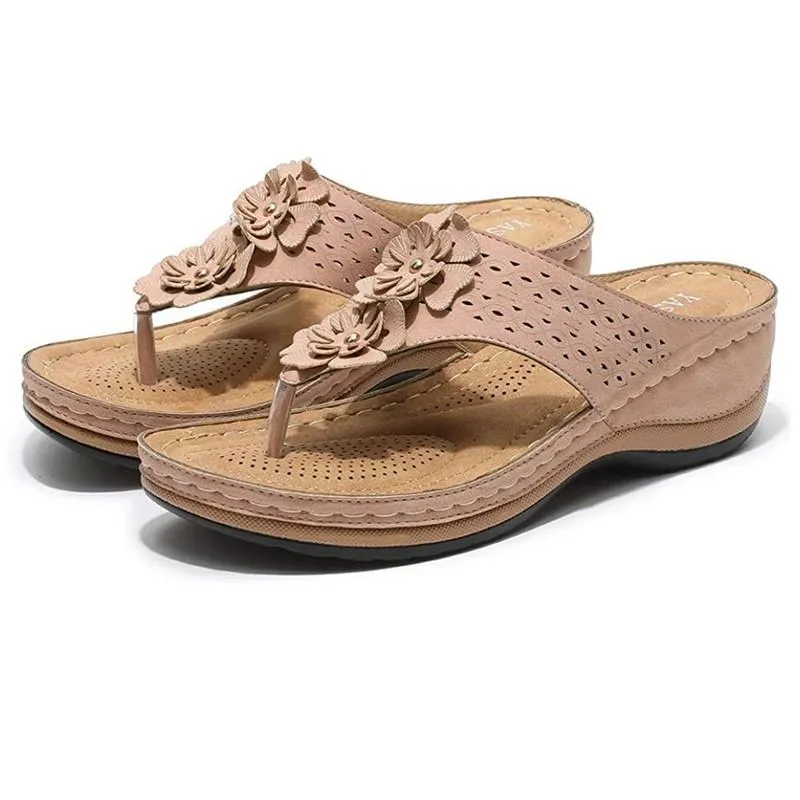 Chicvane Flowers Decorate Slip-On Flip Flops Sandals