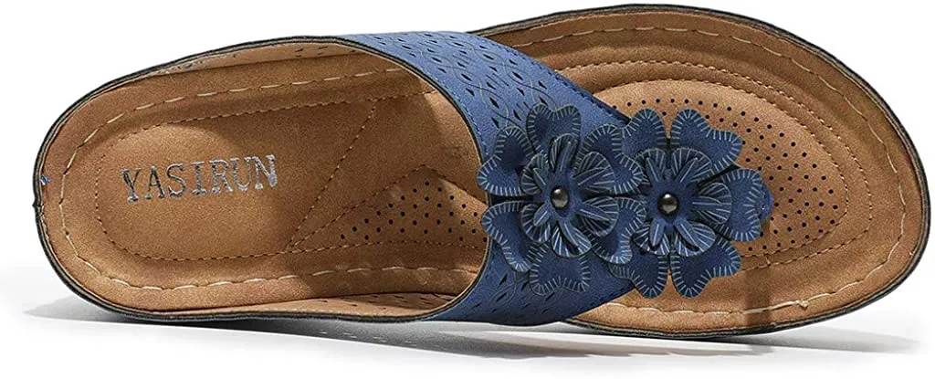 Chicvane Flowers Decorate Slip-On Flip Flops Sandals
