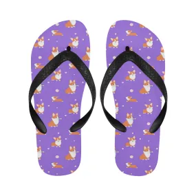 Corgi Flip Flops - Purple Cartoon
