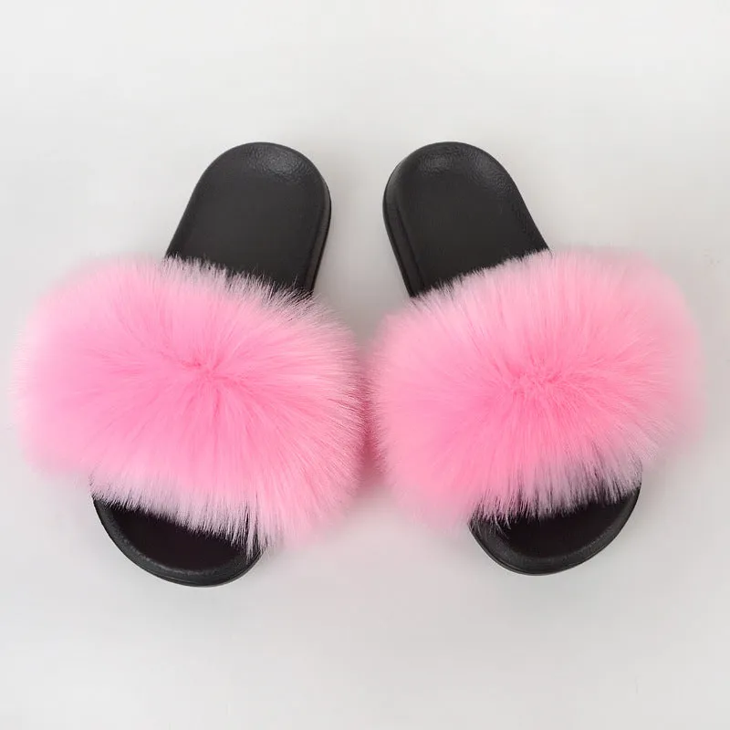 Faux-Fur Fox Slippers for Women