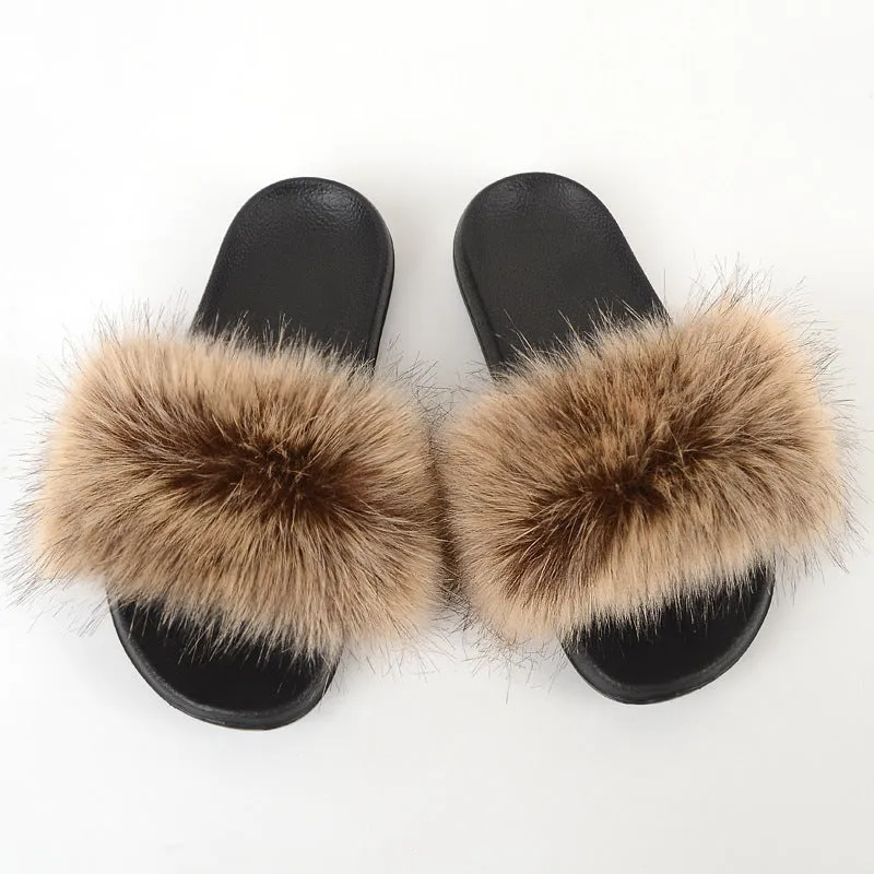 Faux-Fur Fox Slippers for Women
