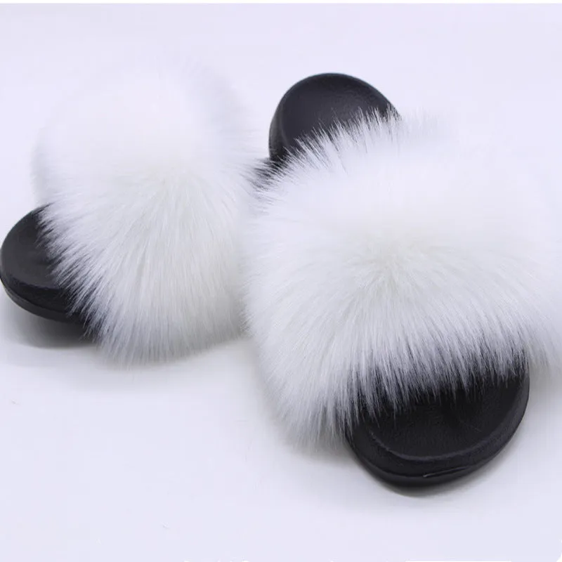 Faux-Fur Fox Slippers for Women