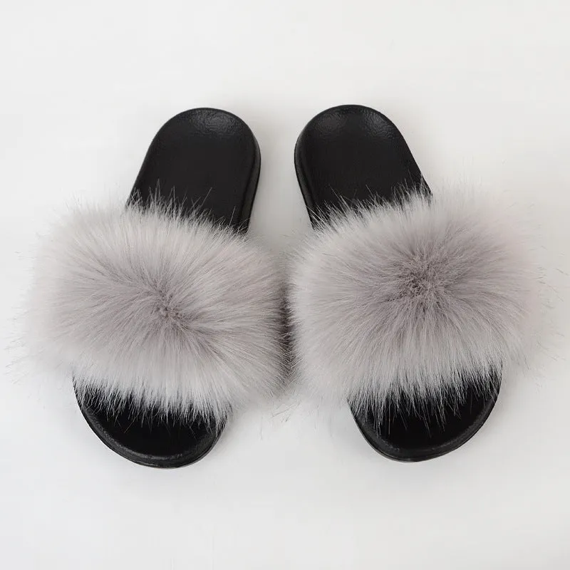 Faux-Fur Fox Slippers for Women
