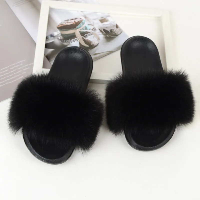 Faux-Fur Fox Slippers for Women