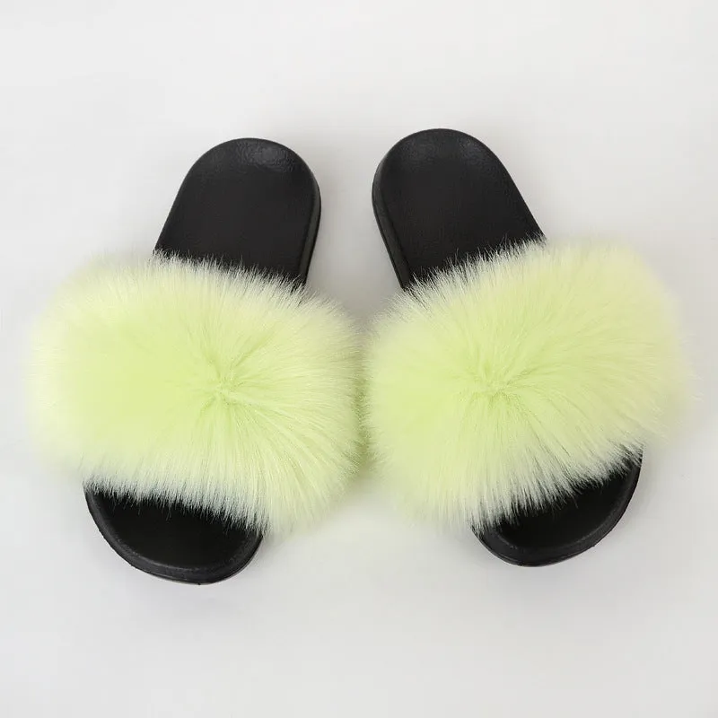 Faux-Fur Fox Slippers for Women
