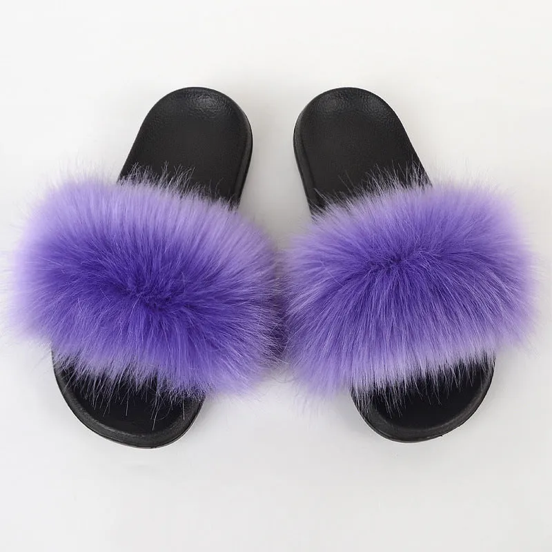 Faux-Fur Fox Slippers for Women