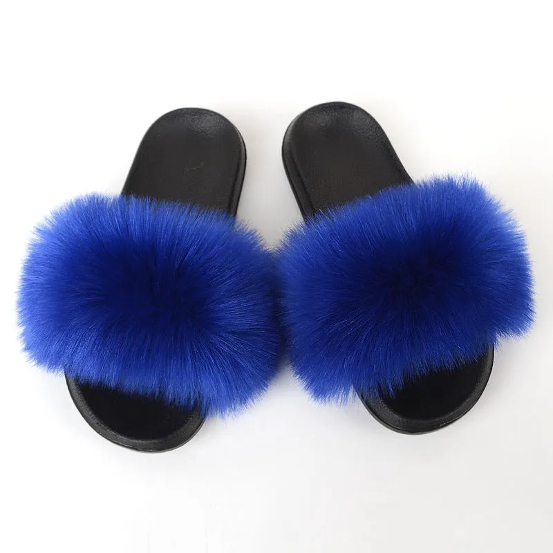 Faux-Fur Fox Slippers for Women