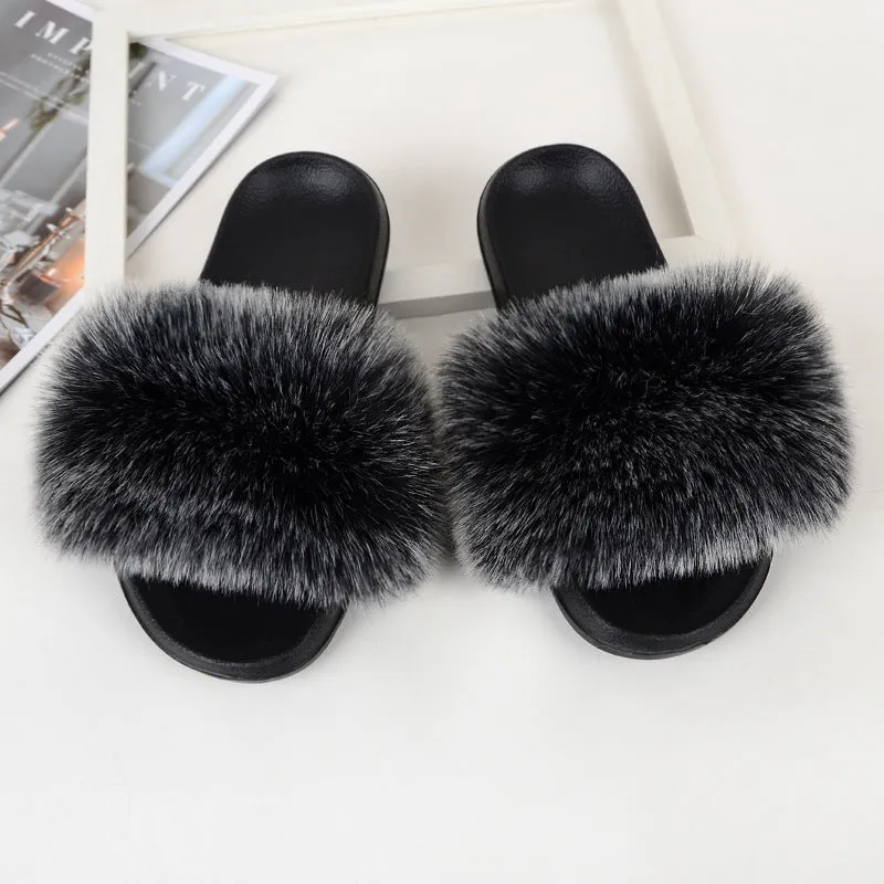 Faux-Fur Fox Slippers for Women