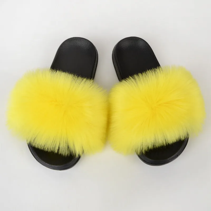 Faux-Fur Fox Slippers for Women