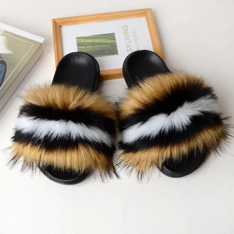 Faux-Fur Fox Slippers for Women