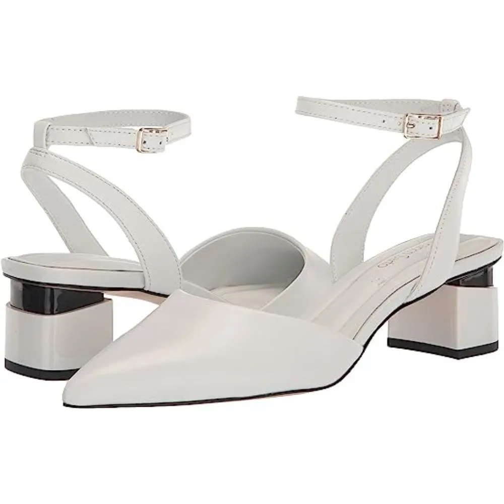 Franco Sarto Women's Naya White Leather Pointed Toe Pumps
