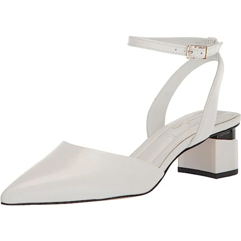 Franco Sarto Women's Naya White Leather Pointed Toe Pumps