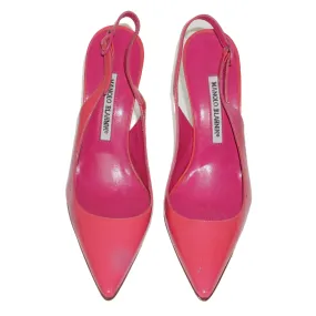 MANOLO BLAHNIK Pink Leather Slingback Heels