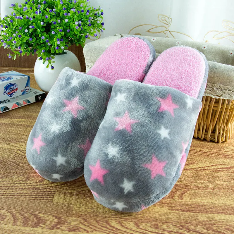 Plush Slippers for Women with Stars or Hearts
