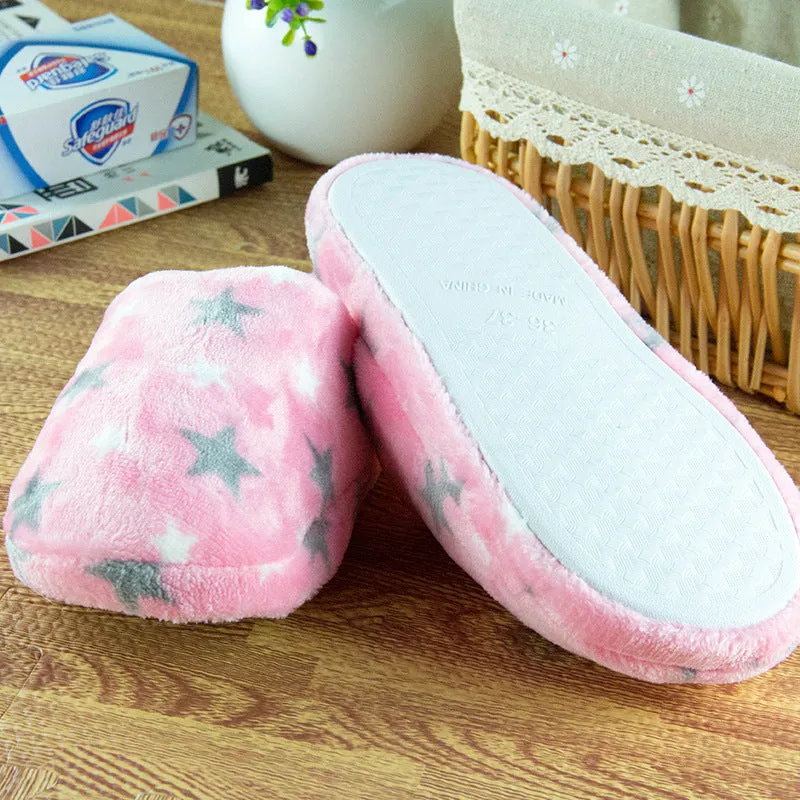 Plush Slippers for Women with Stars or Hearts
