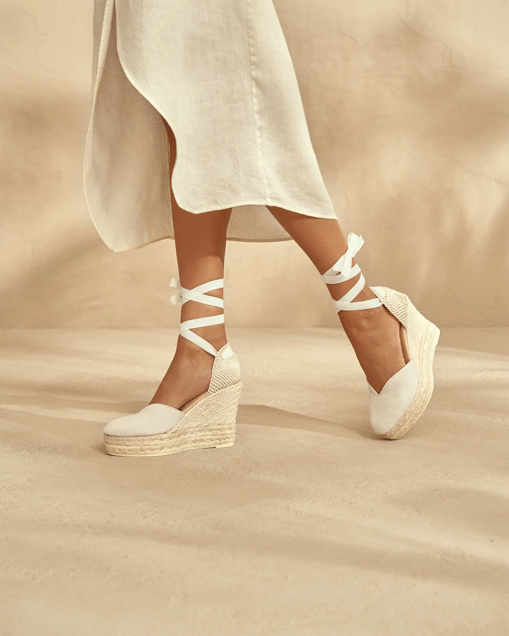 Soft Suede Heart-Shaped Wedge Espadrilles - M90WH - Love Bridal White
