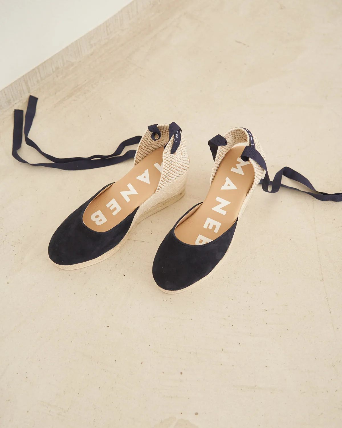 Soft Suede Low Wedge Espadrilles - M15WL - Hamptons Patriot Blue