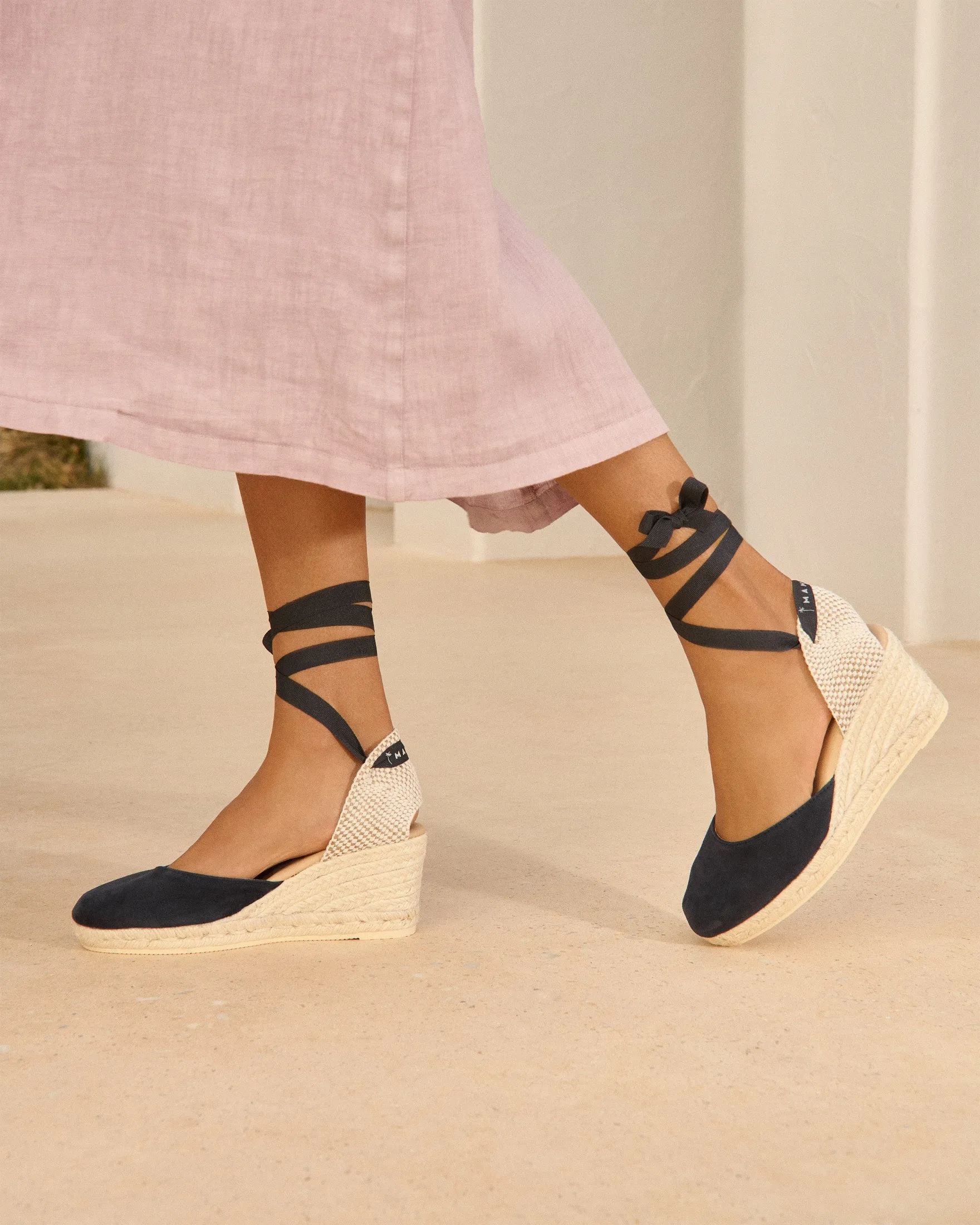 Soft Suede Low Wedge Espadrilles - M15WL - Hamptons Patriot Blue