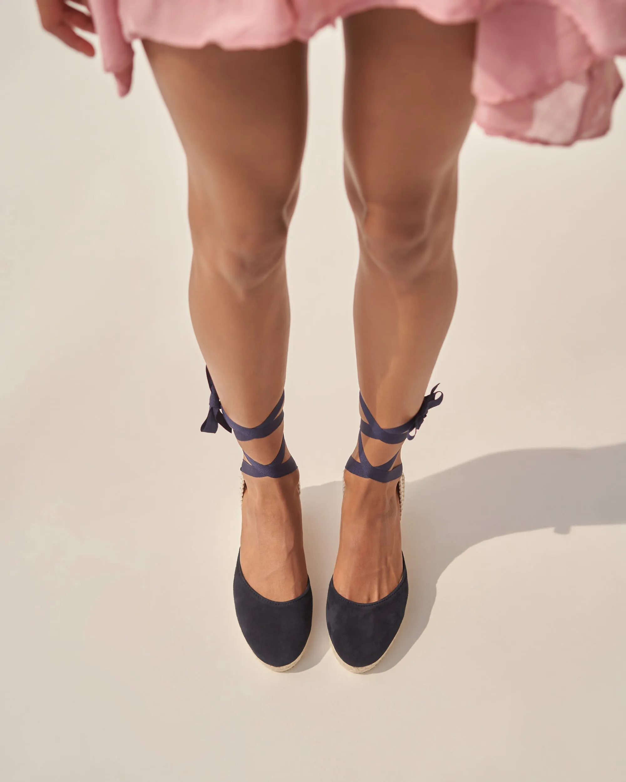 Soft Suede Low Wedge Espadrilles - M15WL - Hamptons Patriot Blue