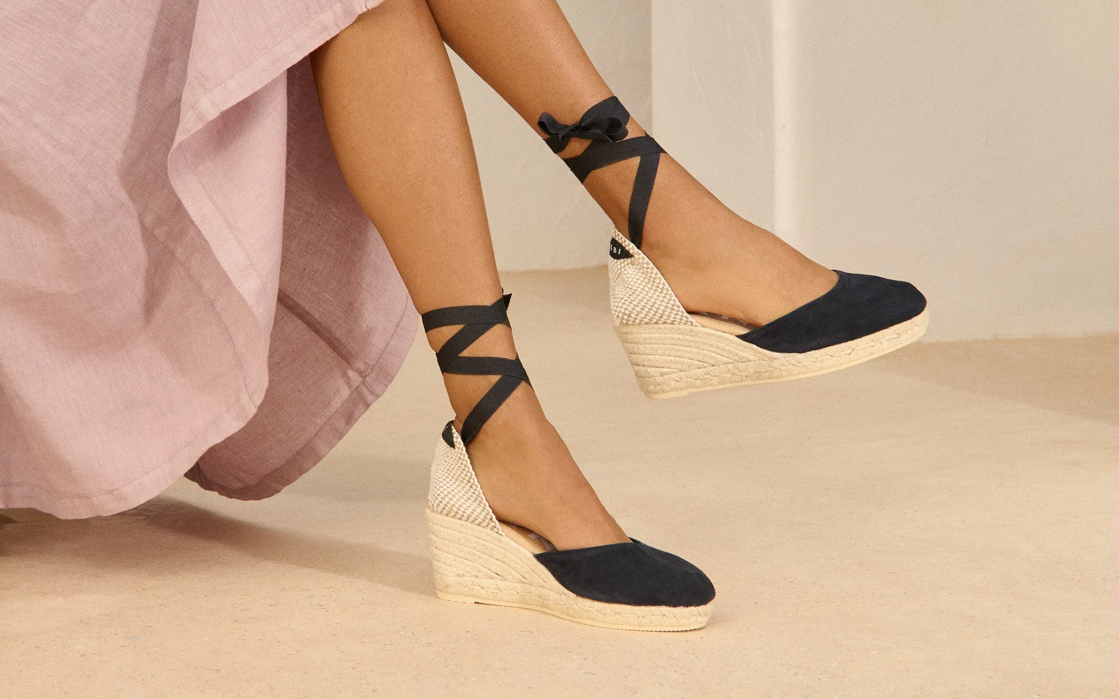 Soft Suede Low Wedge Espadrilles - M15WL - Hamptons Patriot Blue