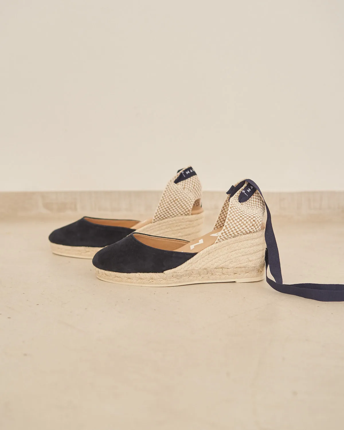 Soft Suede Low Wedge Espadrilles - M15WL - Hamptons Patriot Blue