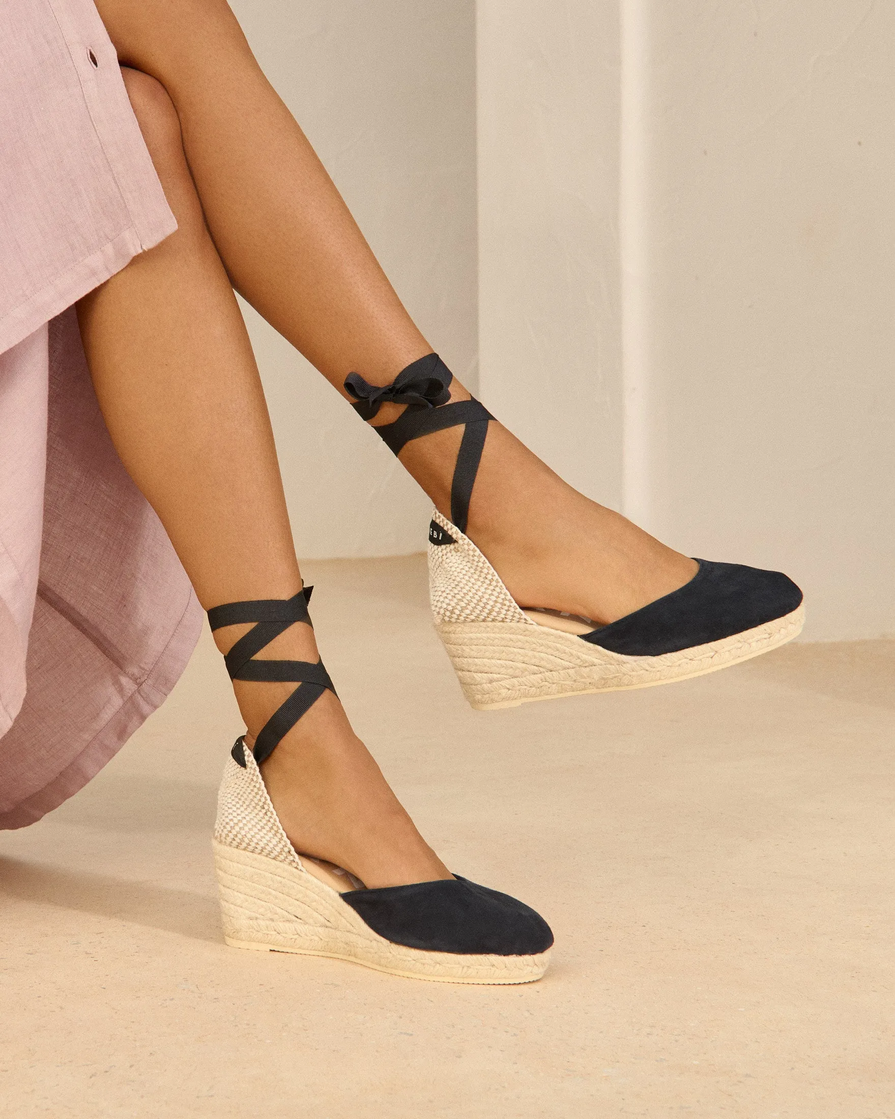 Soft Suede Low Wedge Espadrilles - M15WL - Hamptons Patriot Blue