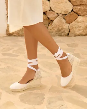 Soft Suede Low Wedge Espadrilles - M90WL - Love Bridal White