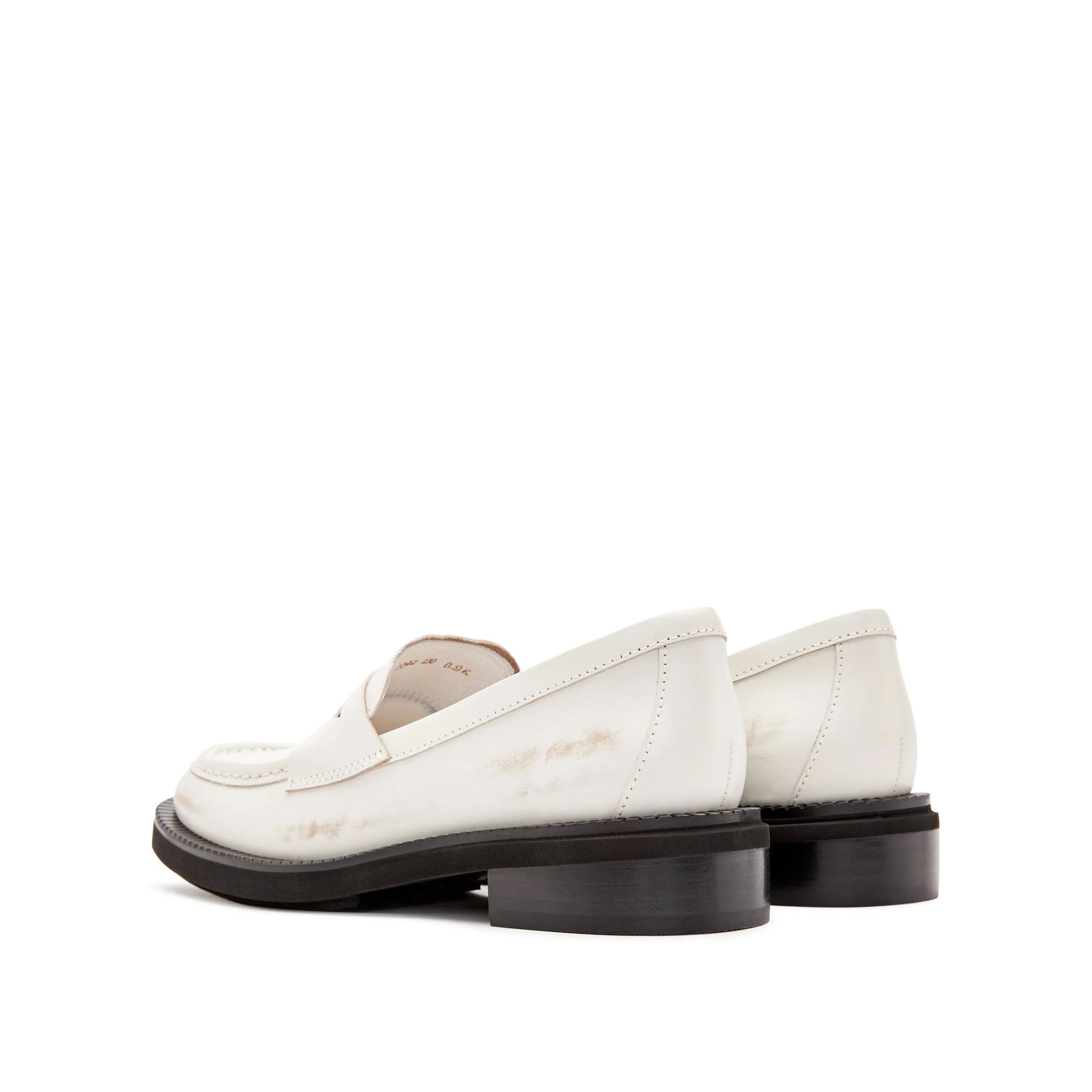 White Brushed Boxy Penny Loafers