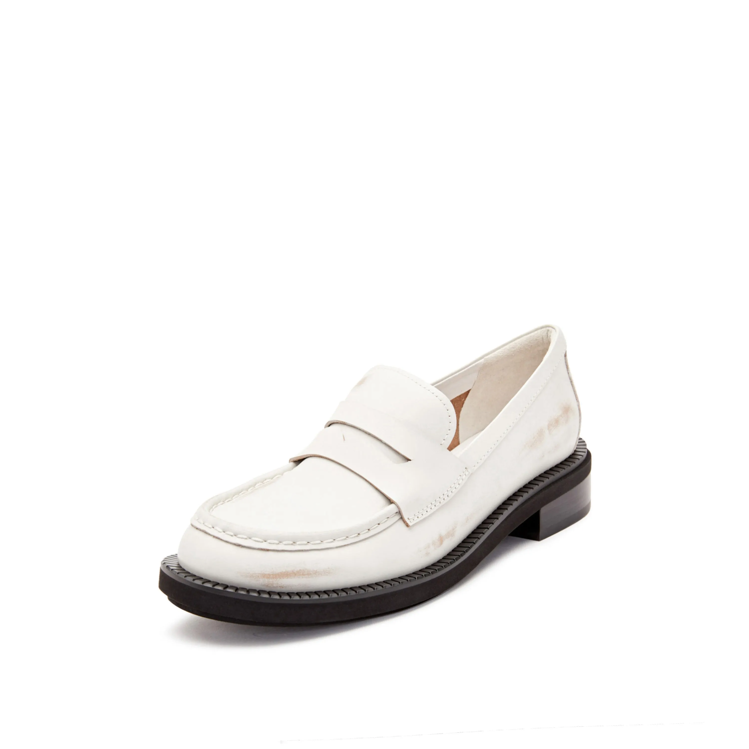 White Brushed Boxy Penny Loafers