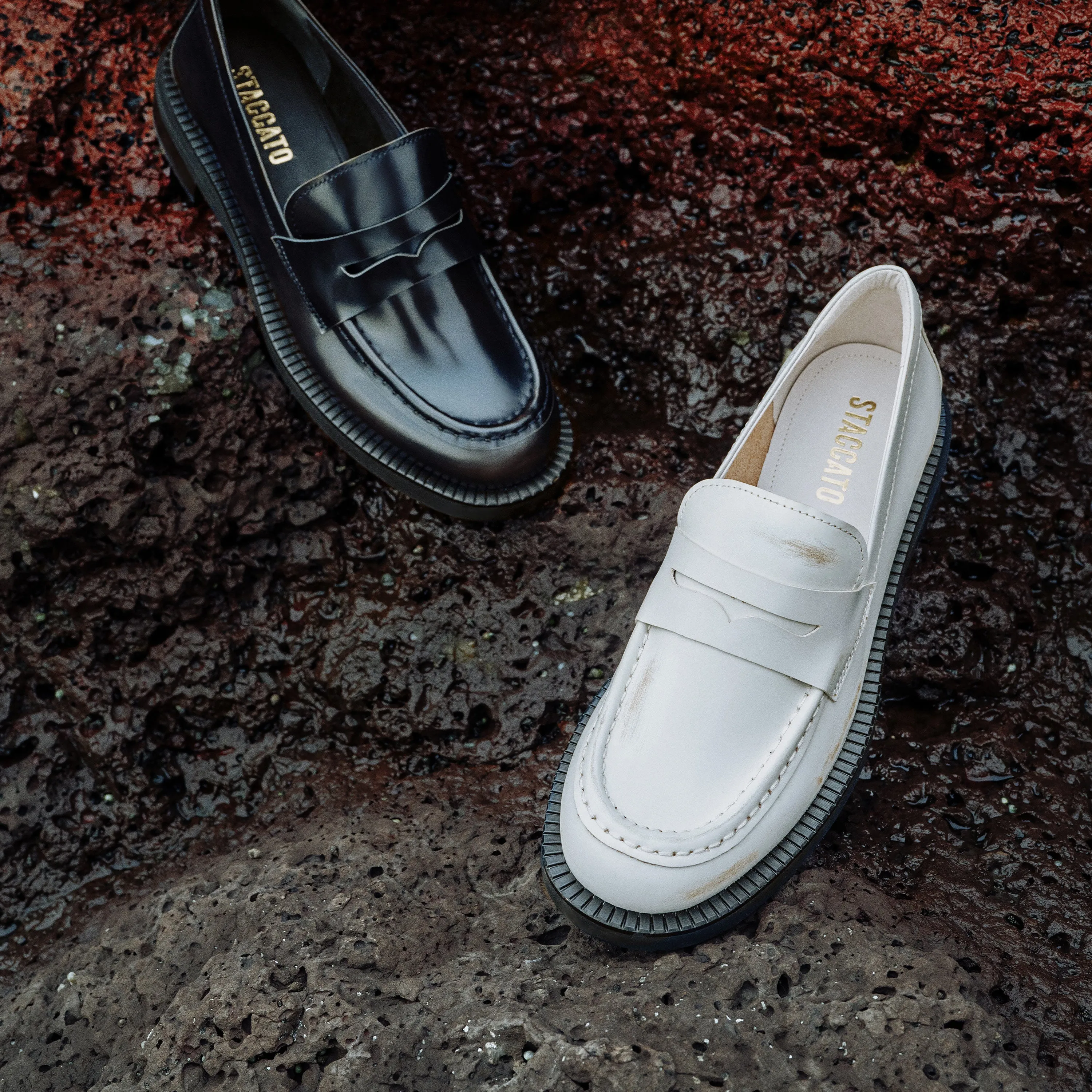 White Brushed Boxy Penny Loafers