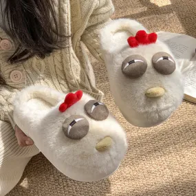 Wholesale Funny Chicken Winter Plush Warmth Stepping on Shit with Plush Winter Slippers