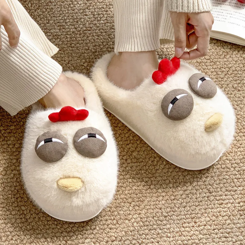 Wholesale Funny Chicken Winter Plush Warmth Stepping on Shit with Plush Winter Slippers