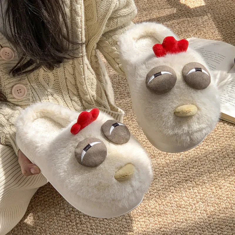 Wholesale Funny Chicken Winter Plush Warmth Stepping on Shit with Plush Winter Slippers